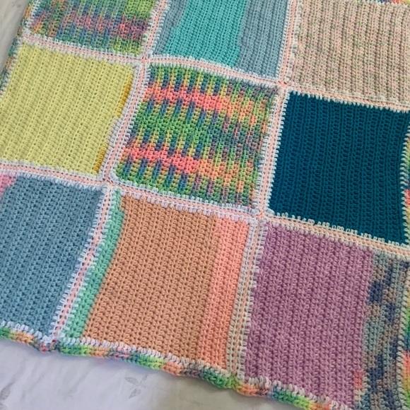 Crocheted Baby Afghan in Pastel Baby Colors. Handmade. - Picture 5 of 11